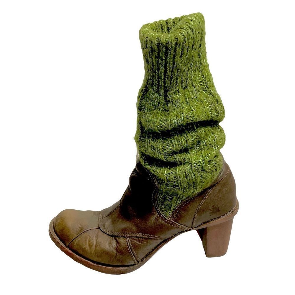EL NATURALISTA Wool Slouchy Sock Winter Leather Boots Heel Brown Green 40 - Picture 4 of 14